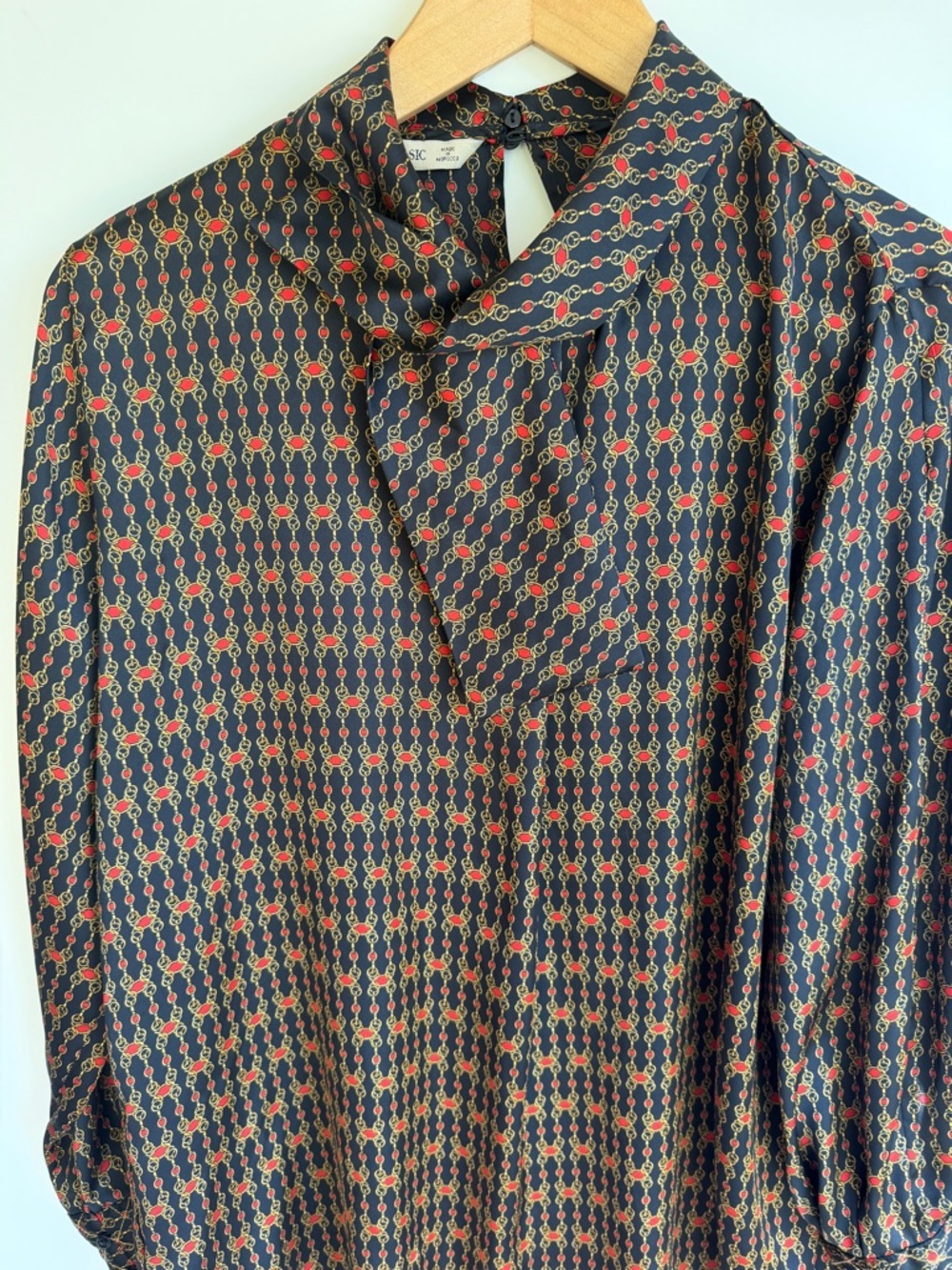Zara Black Blouse with Red & Gold Chain Print